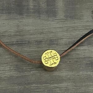 Tory Burch Sliding Bead/Button W/ Leather String, Gold Colored